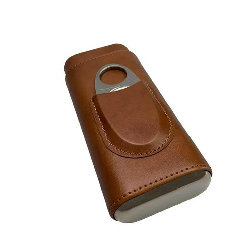 New portable leather 3-pack cigar humidor with free cigar cutter