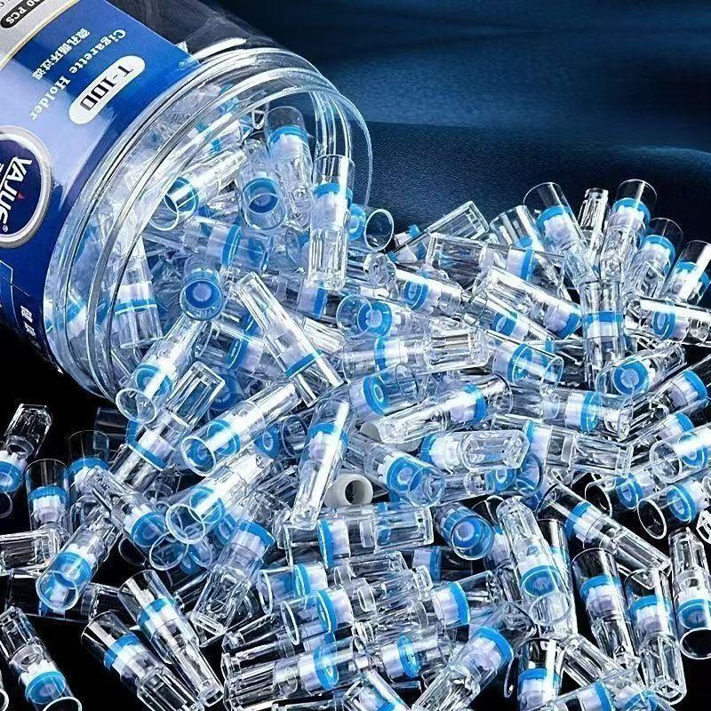 Portable disposable filter cigarette butts, with a box of 100 and a complimentary adapter